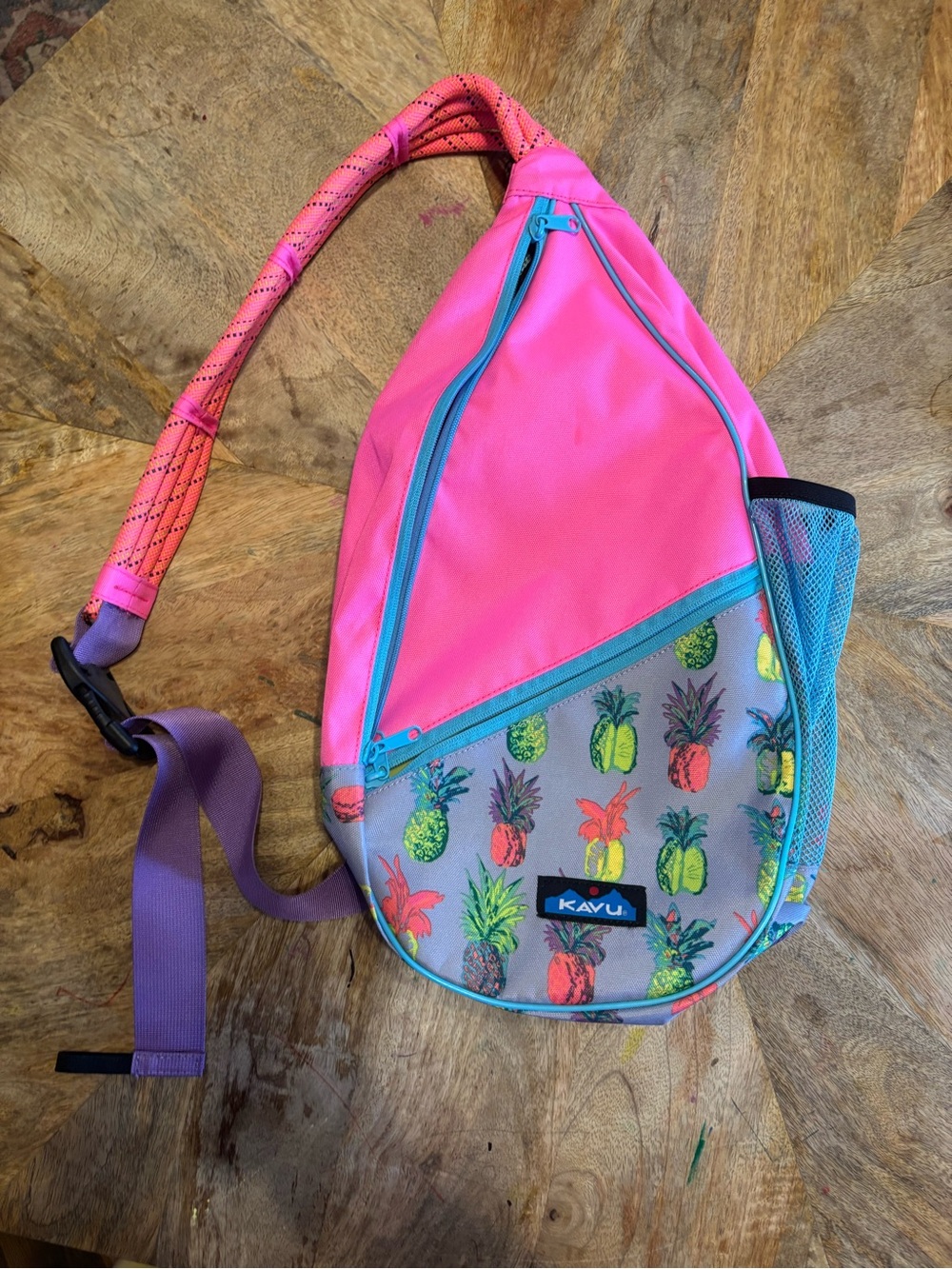 Kavu Kids Hot Pink Pineapple Print Sling Pack